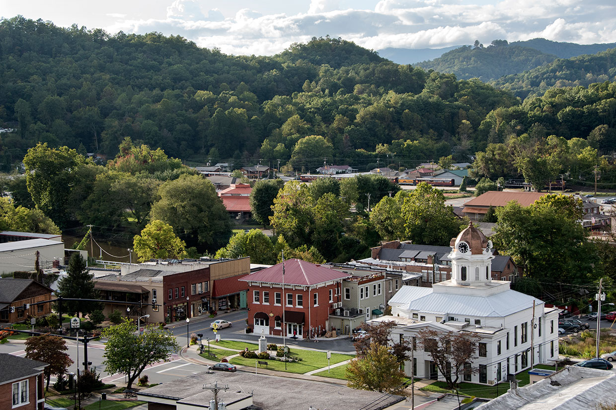 aerial view of downtown Bryson City